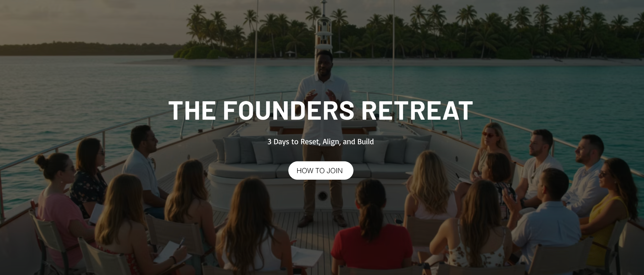 The Founders Retreat artwork with people gathered by the water